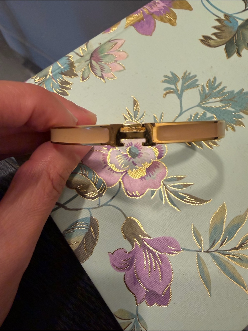 Oran-Style Gold and Nude Enamel Bracelet